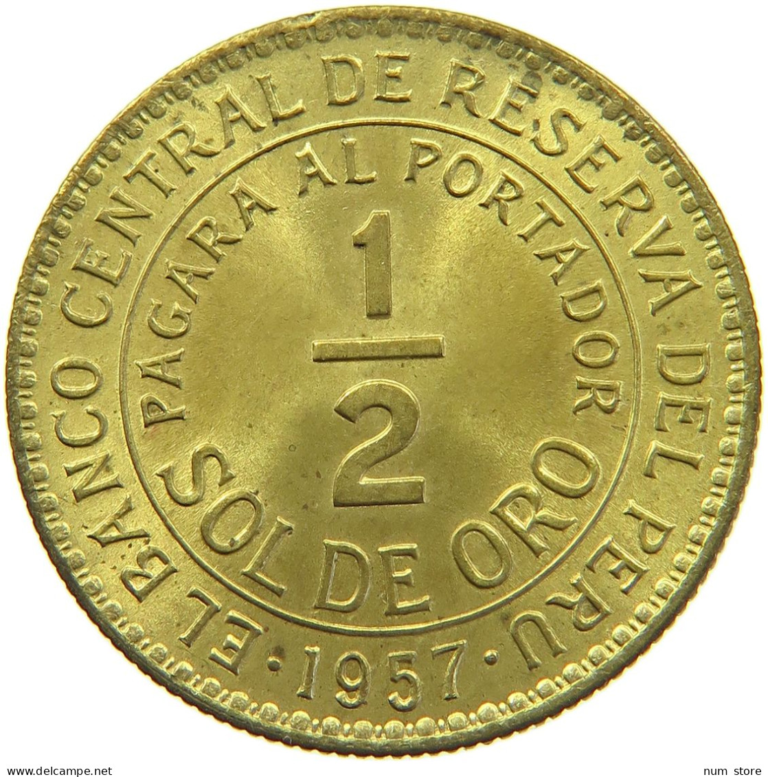 PERU 1/2 SOL 1957 UNC #t030 0063 - Peru