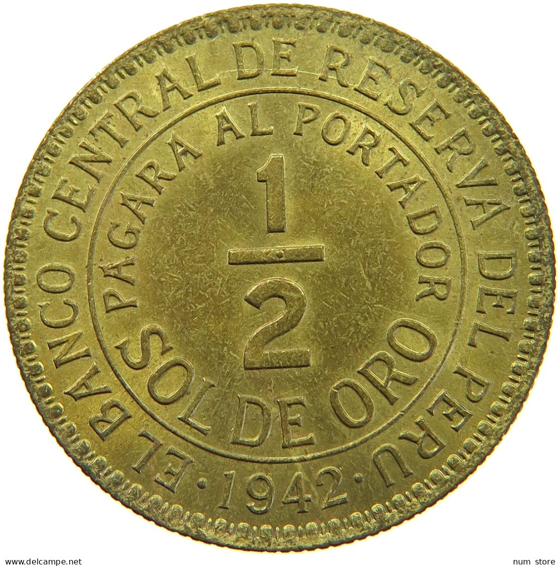 PERU 1/2 SOL 1942 LONG TOP 2 UNC #t030 0077 - Peru