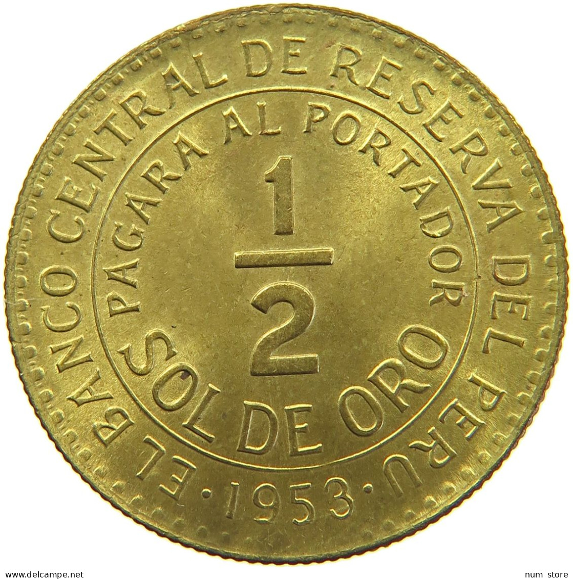 PERU 1/2 SOL 1953 UNC #t030 0071 - Peru
