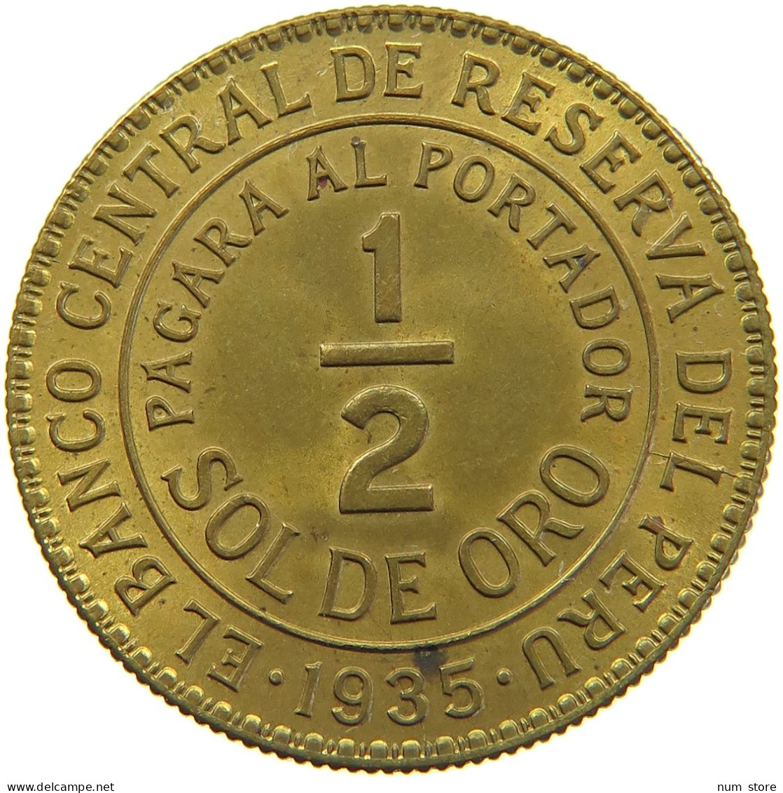 PERU 1/2 SOL 1935 UNC #t030 0067 - Pérou