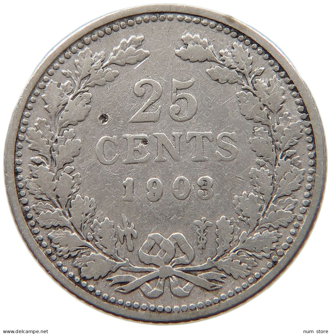 NETHERLANDS 25 CENTS 1903 Wilhelmina 1890-194 #t030 0565 - 25 Centavos