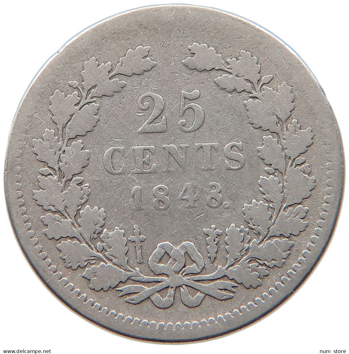 NETHERLANDS 25 CENTS 1848 WILLEM II. 1840-1849 #t030 0389 - 1840-1849: Willem II