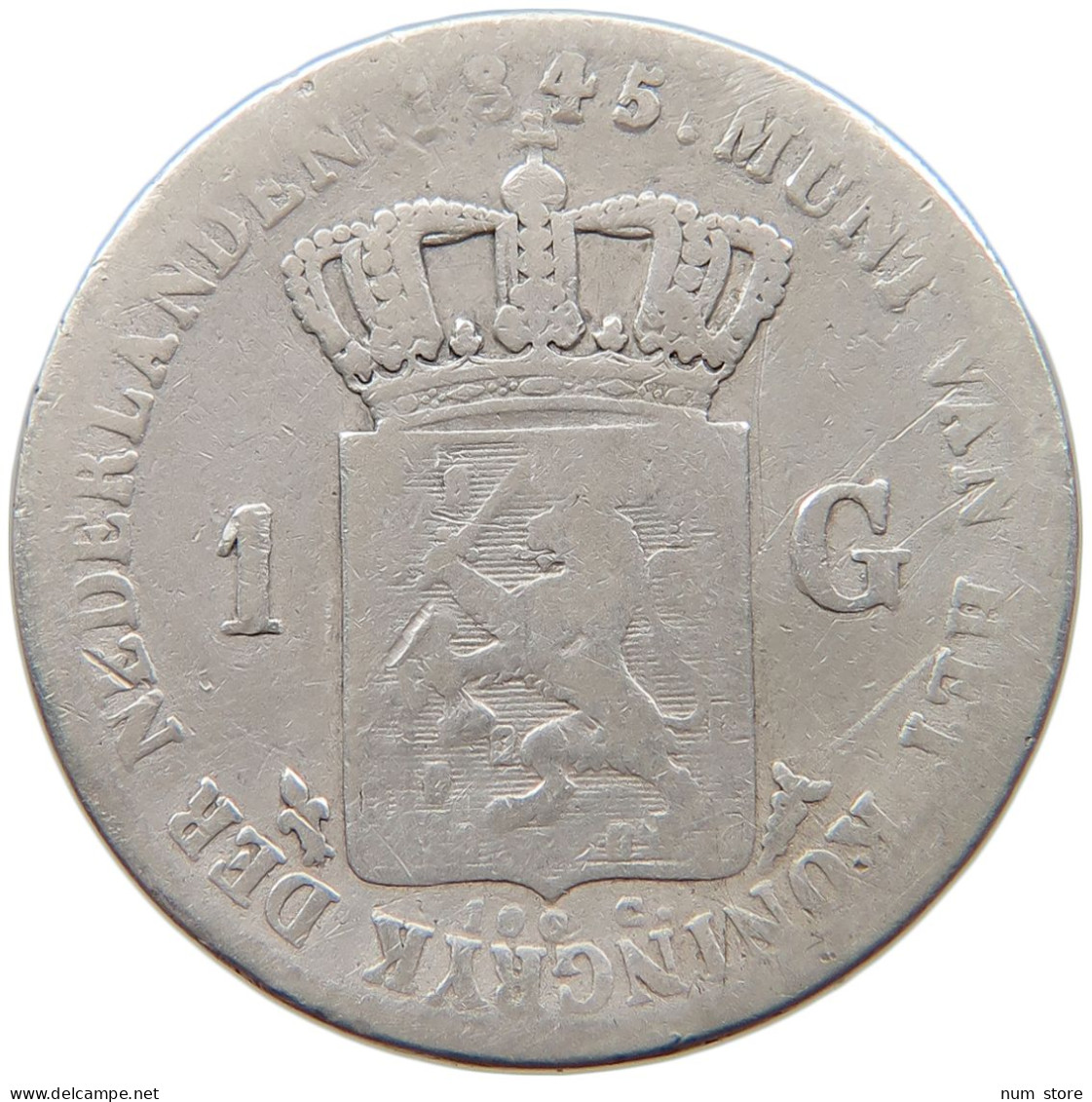 NETHERLANDS GULDEN 1845 NO DASH Willem II. 1840-1849 #t028 0533 - 1840-1849: Willem II.