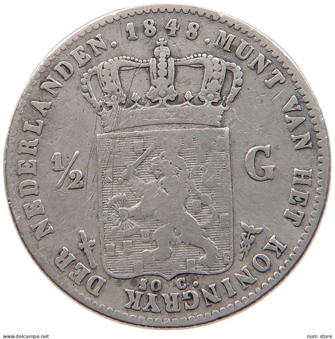 NETHERLANDS 1/2 GULDEN 1848 WILLEM II. 1840-1849 #t030 0537 - 1840-1849 : Willem II