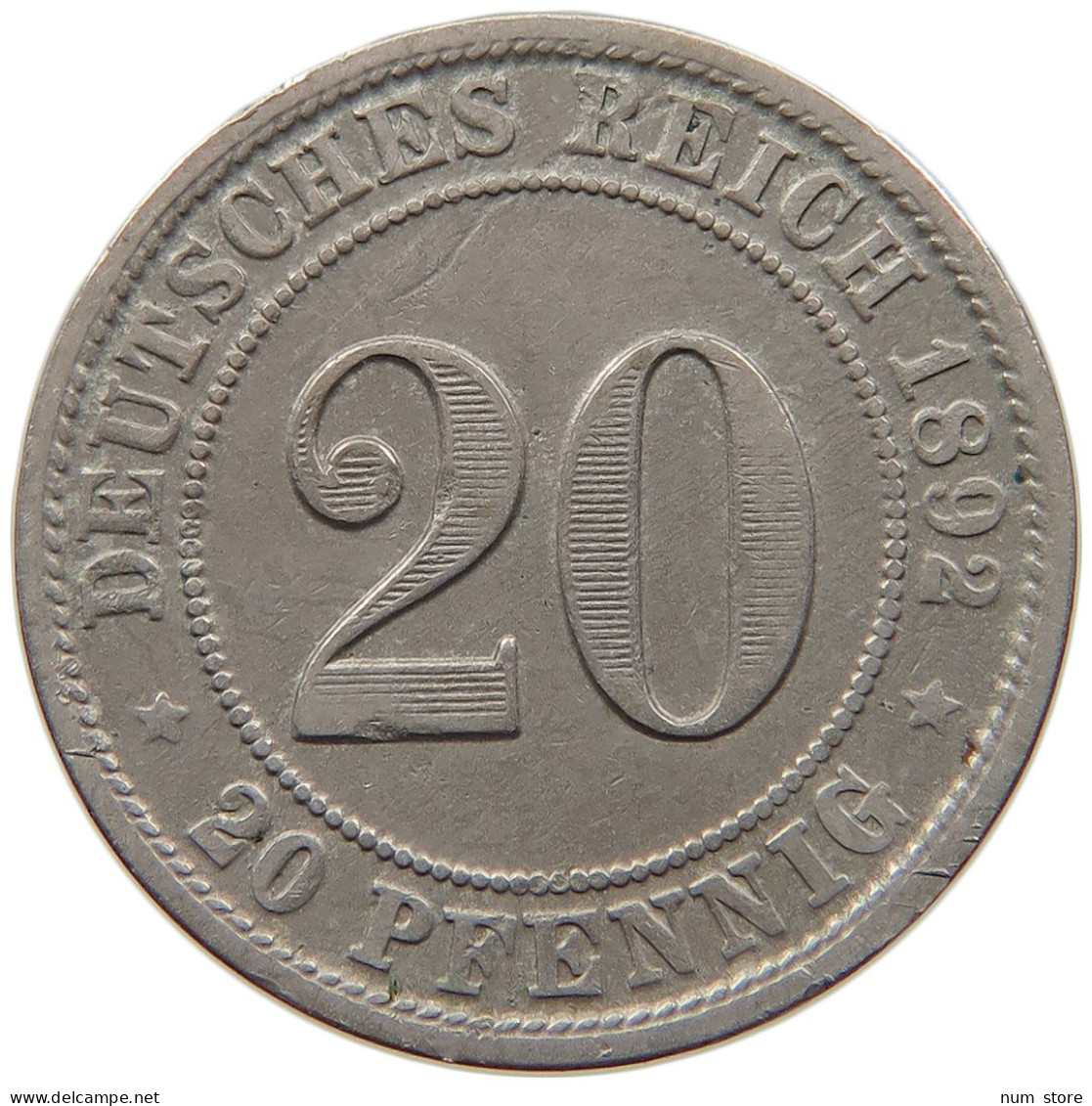 KAISERREICH 20 PFENNIG 1892 D #t029 0303 - 20 Pfennig