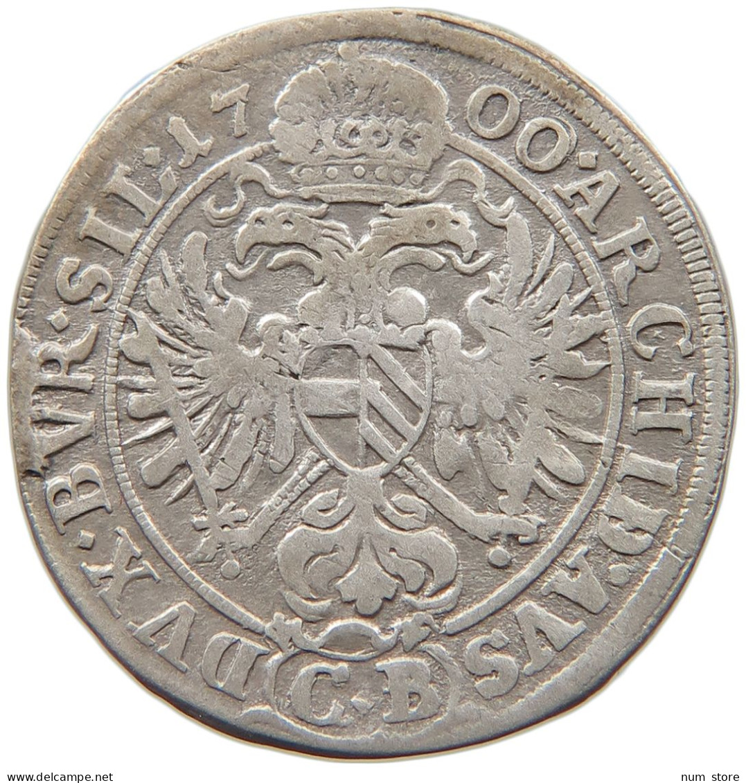 HAUS HABSBURG 3 KREUZER 1700 BRIEG LEOPOLD I. (1657-1705) #t030 0557 - Autriche