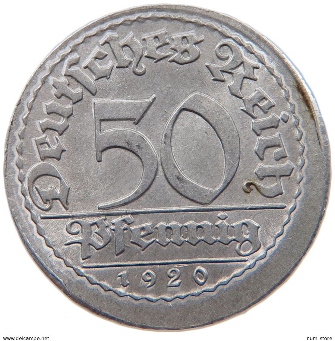 GERMANY WEIMAR 50 PFENNIG 1920 E OFF-CENTER #t030 0449 - 50 Renten- & 50 Reichspfennig