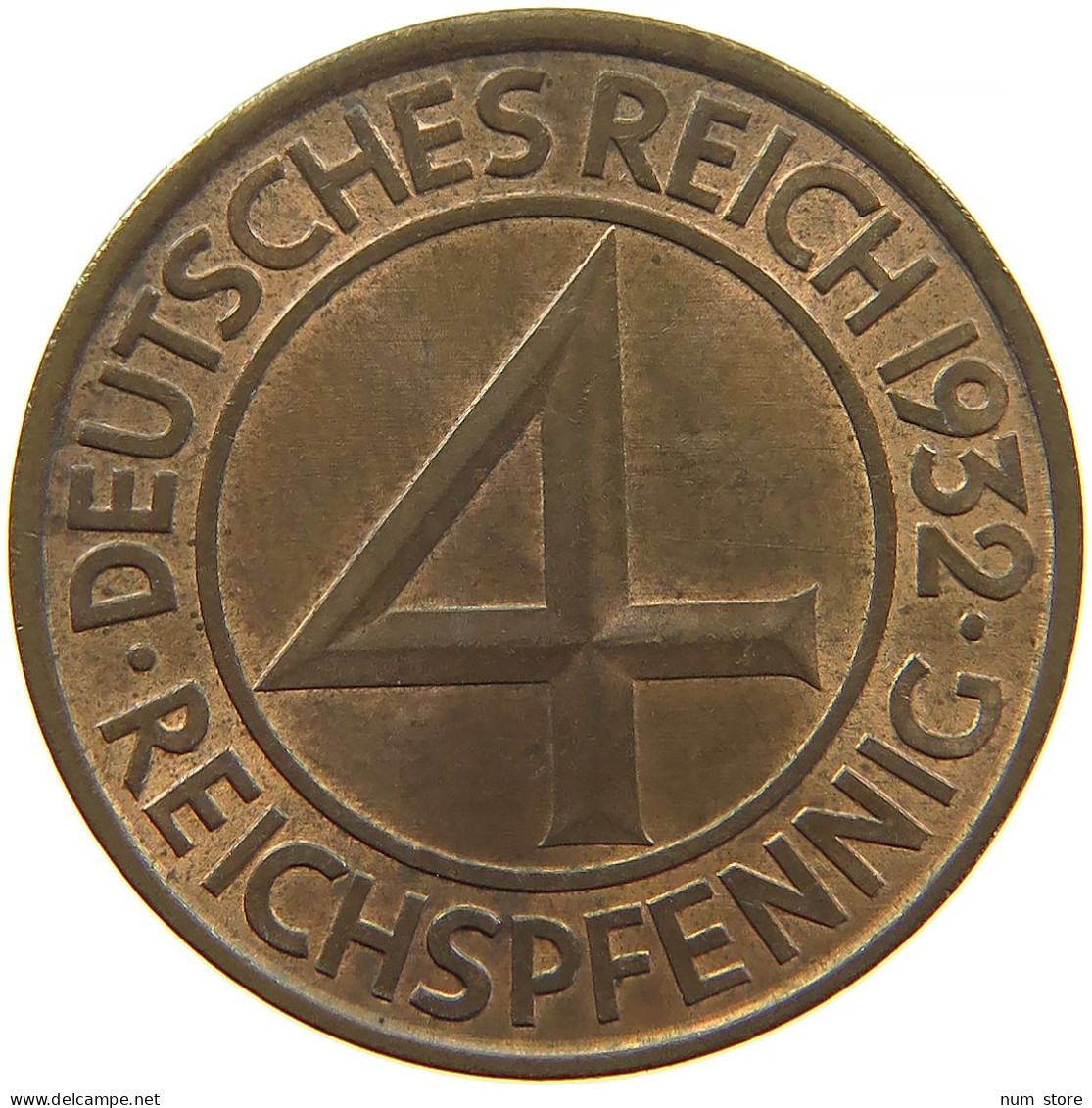GERMANY WEIMAR 4 REICHSPFENNIG 1932 A #t030 0357 - 4 Reichspfennig
