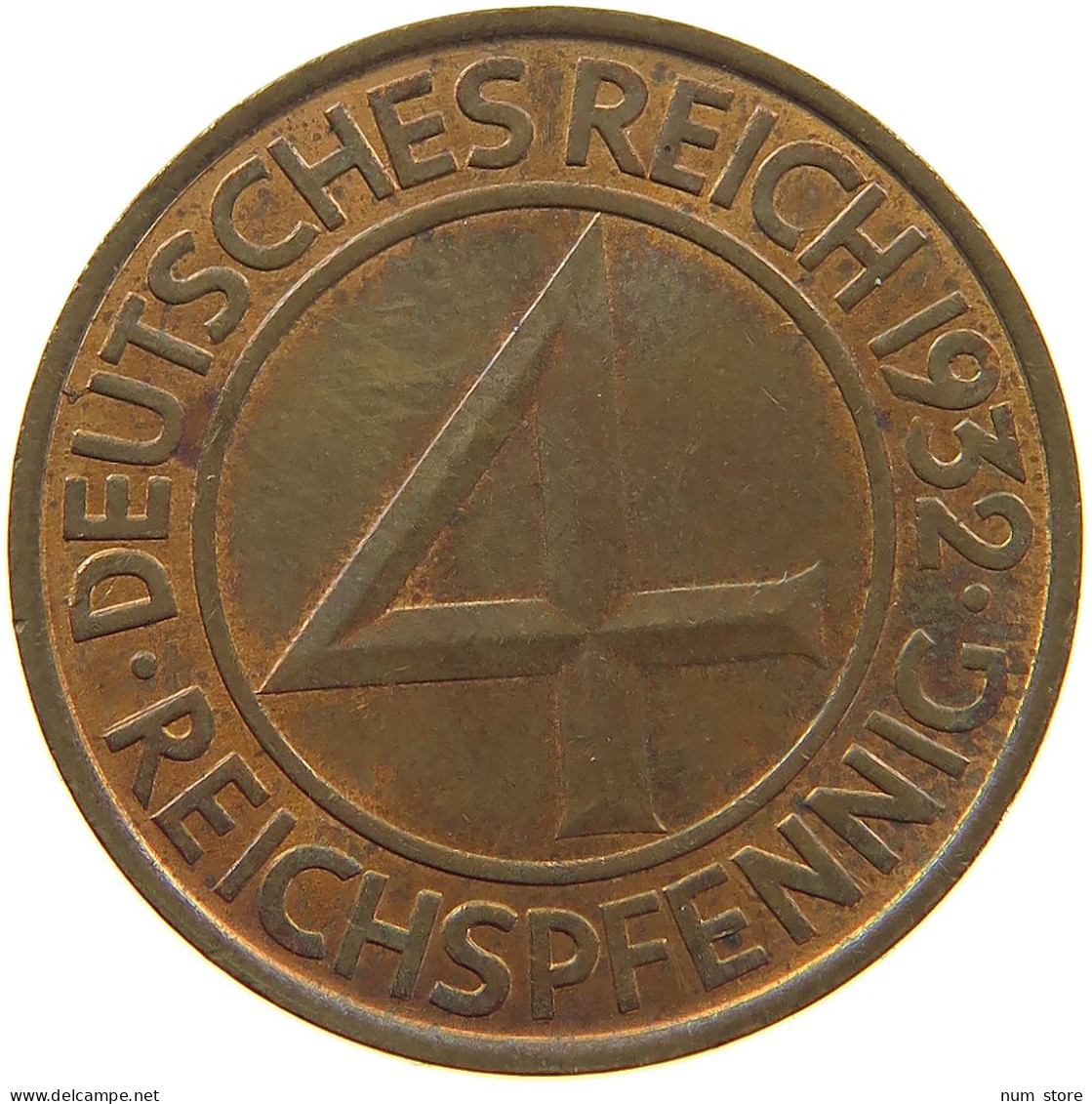 GERMANY WEIMAR 4 REICHSPFENNIG 1932 A #t030 0355 - 4 Reichspfennig