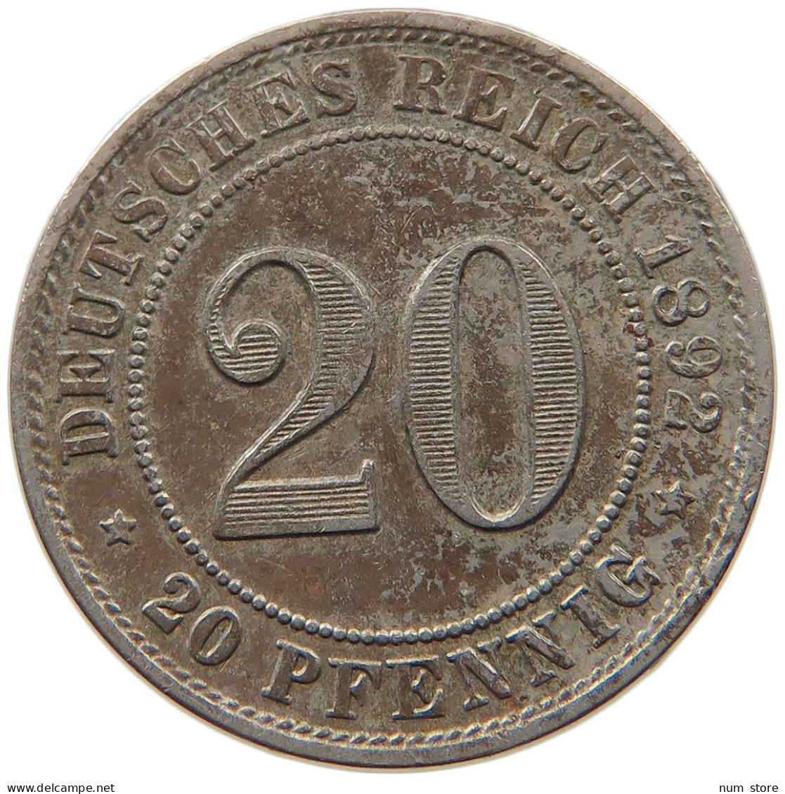 GERMANY EMPIRE 20 PFENNIG 1892 A #t030 0257 - 20 Pfennig