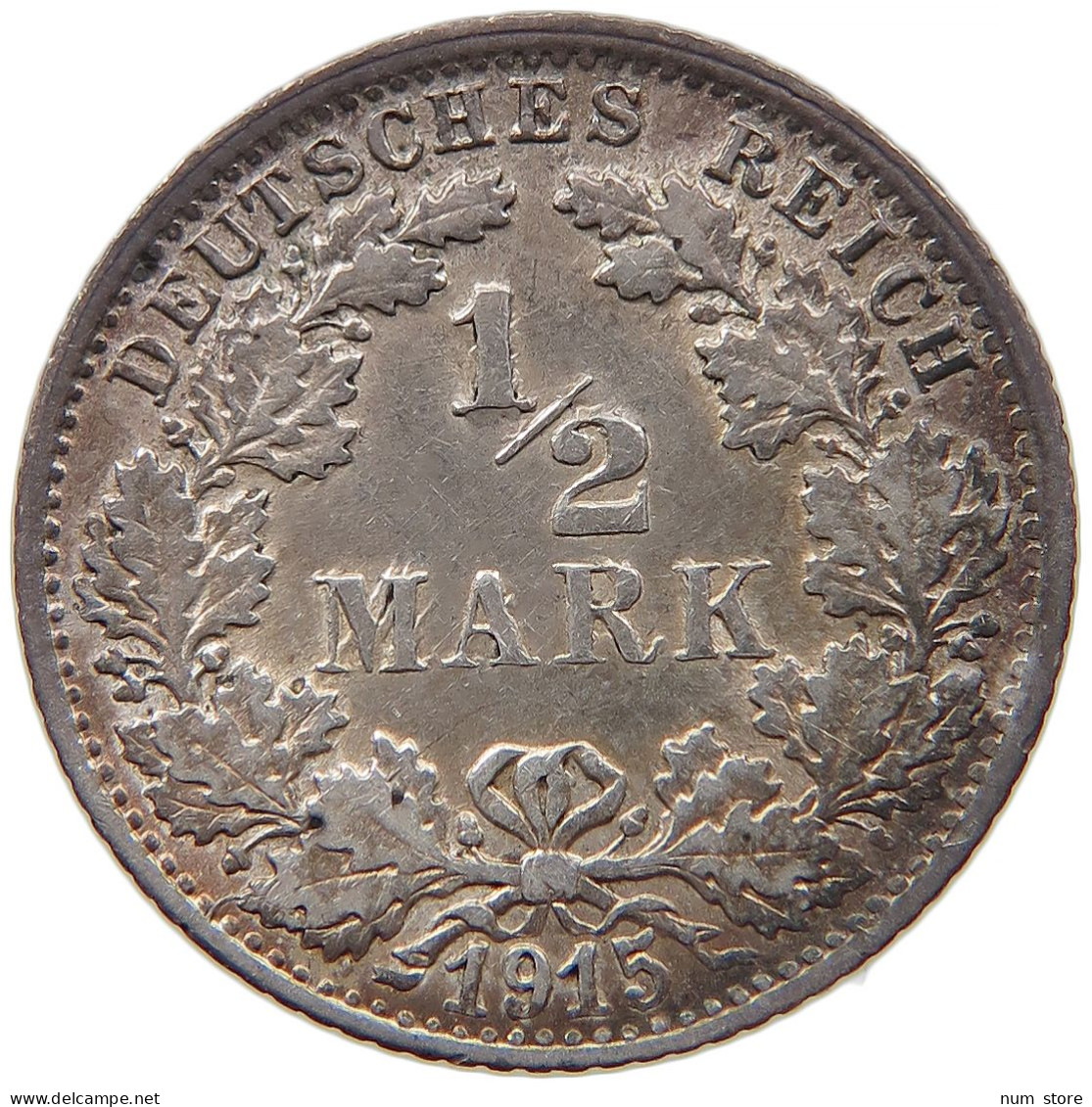 GERMANY EMPIRE 1/2 MARK 1915 F TOP #t030 0309 - 1/2 Mark