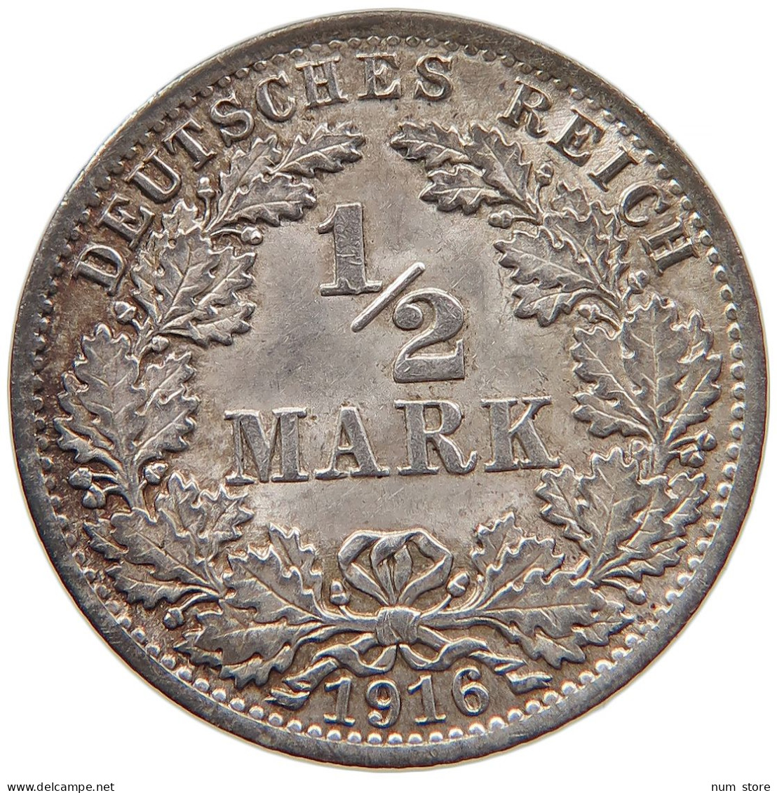 GERMANY EMPIRE 1/2 MARK 1916 A #t030 0315 - 1/2 Mark