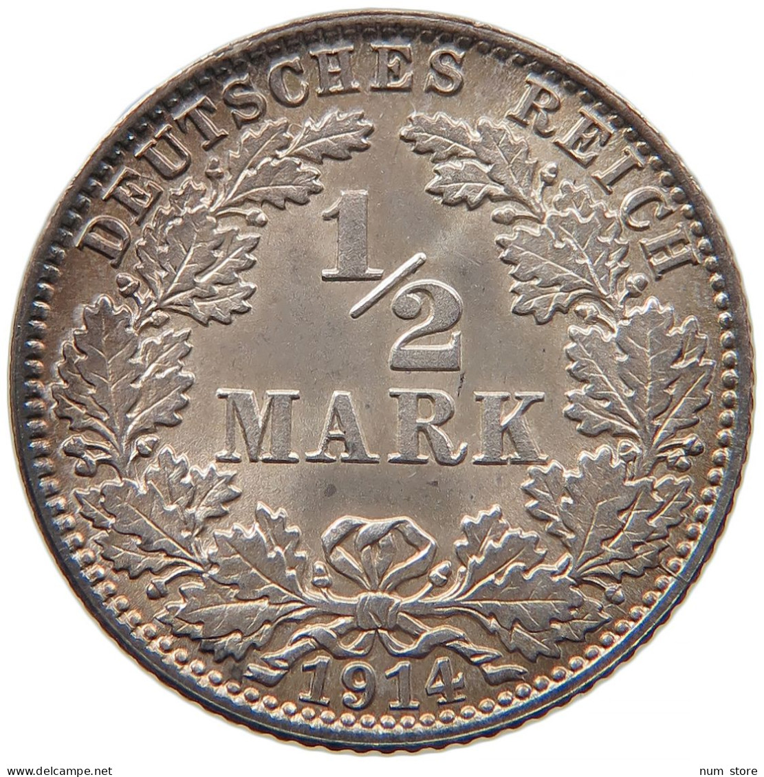 GERMANY EMPIRE 1/2 MARK 1914 J TOP #t030 0311 - 1/2 Mark