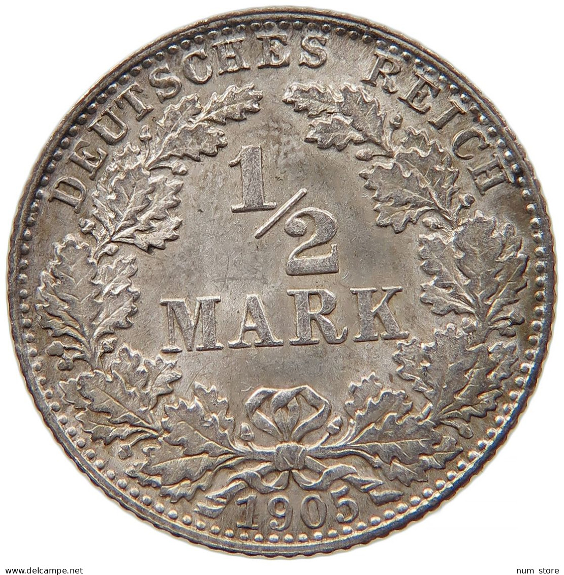 GERMANY EMPIRE 1/2 MARK 1905 D #t030 0313 - 1/2 Mark