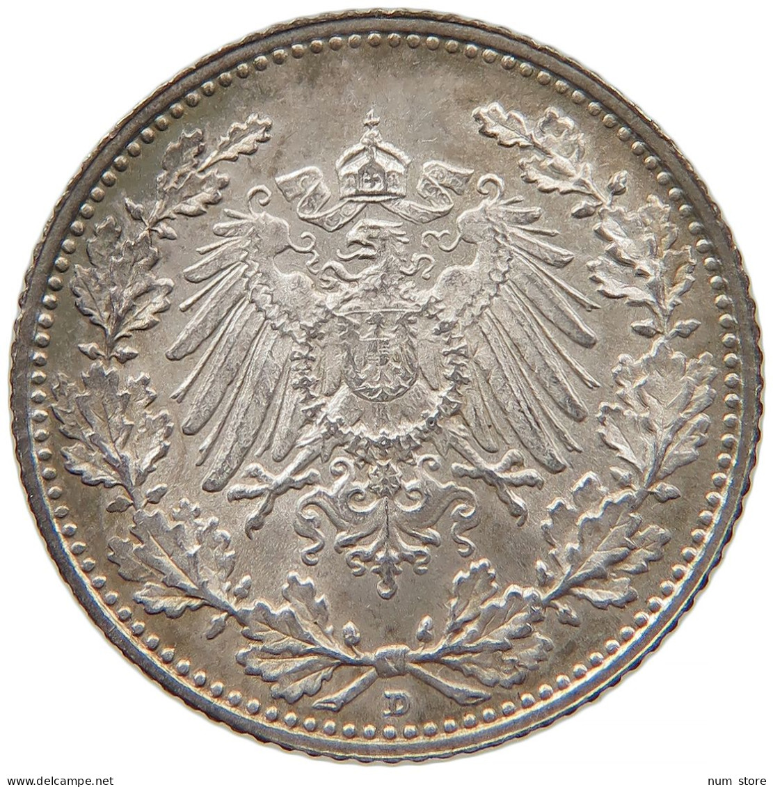 GERMANY EMPIRE 1/2 MARK 1905 D #t030 0313 - 1/2 Mark