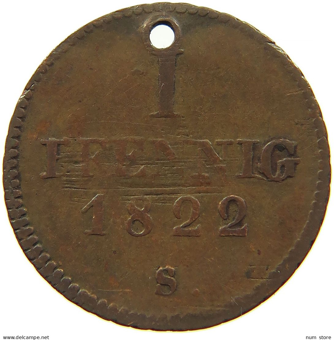 GERMAN STATES 1 PFENNIG 1822 S ENGRAVED SACHSEN Friedrich August I. 1806-1827. #t031 0155 - Small Coins & Other Subdivisions