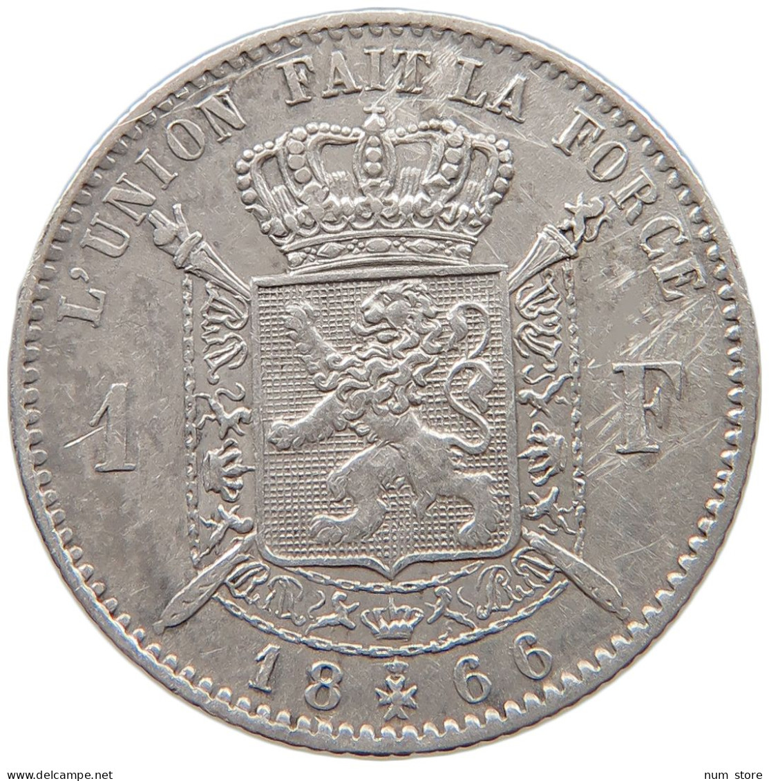 BELGIUM 1 FRANC 1866 #t031 0139 - 1 Franc
