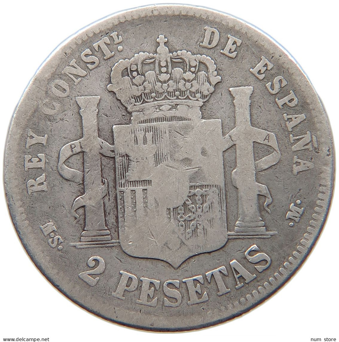 SPAIN 2 PESETAS 1882 Alfonso XII. (1874–1885) #t030 0383 - Primi Conii