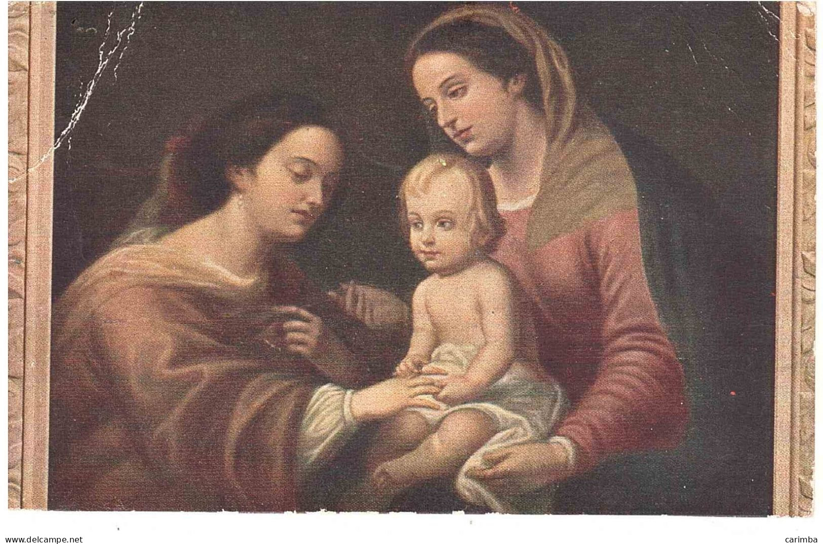 CARTOLINA BARTOLOMEO MURILLO LO SPOSALIZIO DI S.CATERINA CON ANNULLO TARGHETTA TRIPOLITANIA - Pittura & Quadri