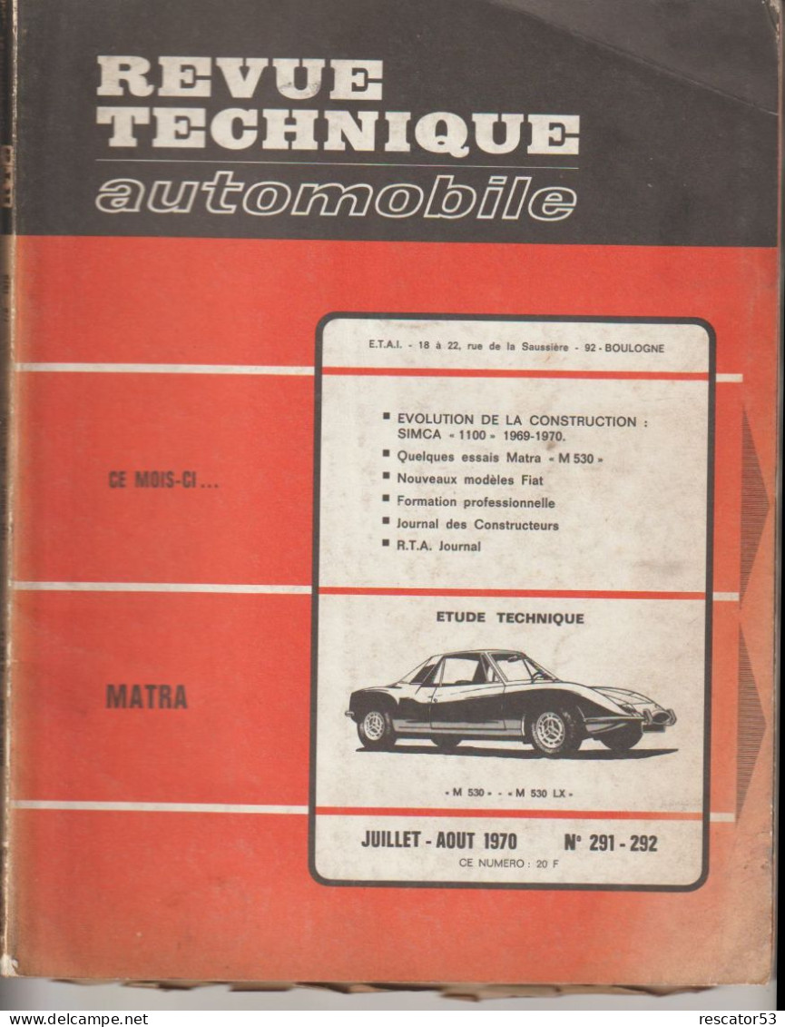 Revue Tech Revue Technique Automobile N°291 Matra M530 Et M530 LX - Voitures