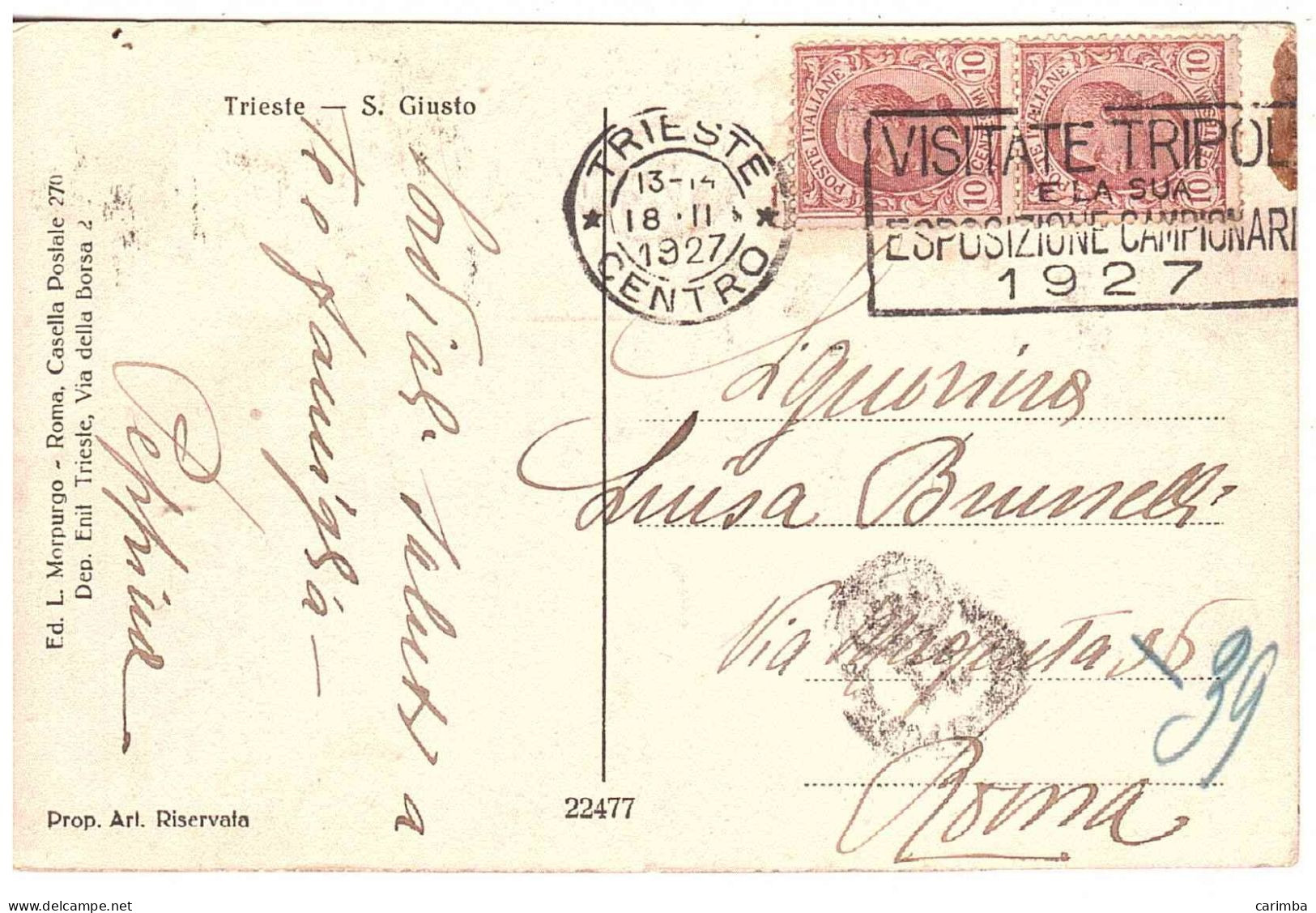 CARTOLINA TRIESTE S.GIUSTO CON ANNULLO TARGHETTA TRIPOLITANIA - Poststempel