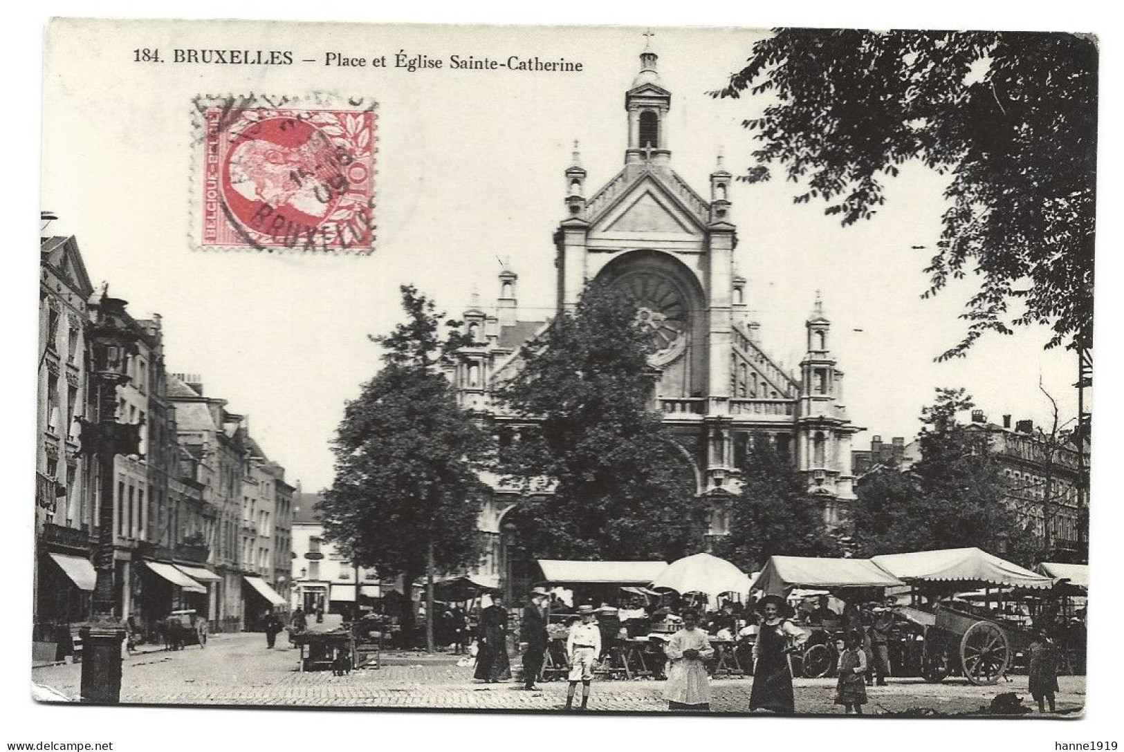 Bruxelles Place Et Eglise Sainte Catherine Photo Carte Cachet 1909 Brussel - Märkte