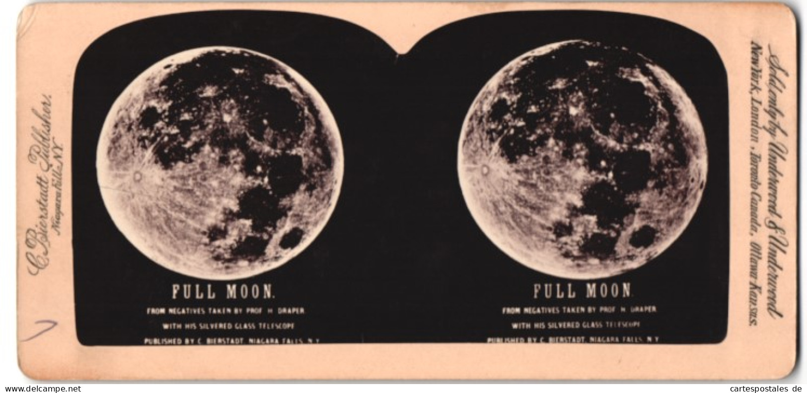 Stereo-Fotografie C. Bierstadt, Niagara Falls / NY, Vollmond, Full Moon, From Negativs Taken By Prof. H. Draper  - Photos Stéréoscopiques