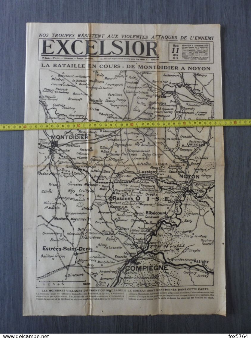 WW1 / JOURNAL DE GUERRE / EXCELSIOR / OFFENSIVE 1918 / BATAILLE MONTDIDIER / ORIGINAL 1918 - 1914-18