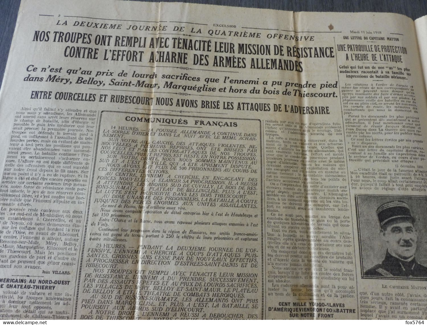 WW1 / JOURNAL DE GUERRE / EXCELSIOR / OFFENSIVE 1918 / BATAILLE MONTDIDIER / ORIGINAL 1918 - 1914-18