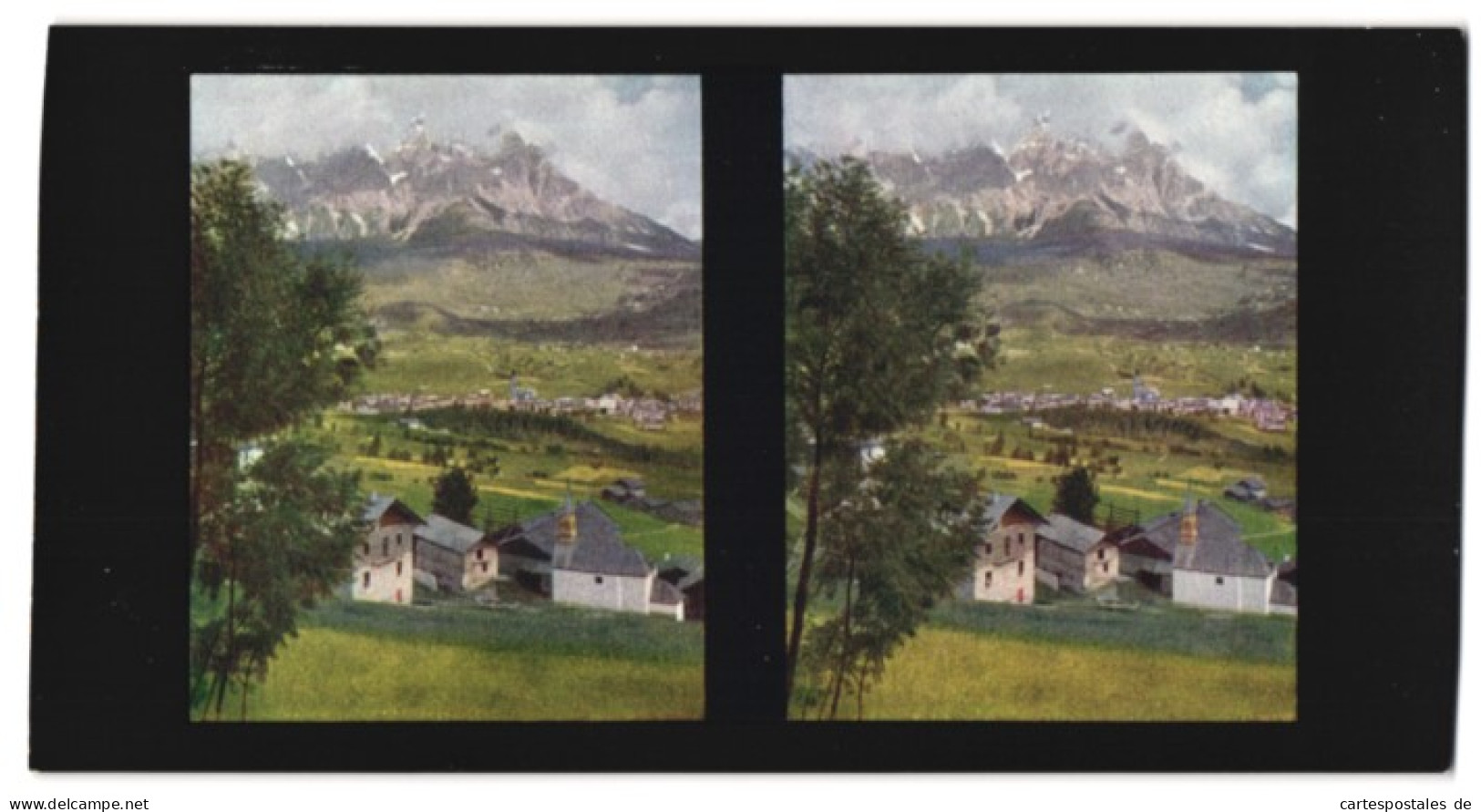 Stereo-Foto Chromoplast-Bild Nr. 123, Ansicht Cortina D`Ampezzo, Blick Auf Den Ort In Den Dolomiten  - Fotos Estereoscópicas