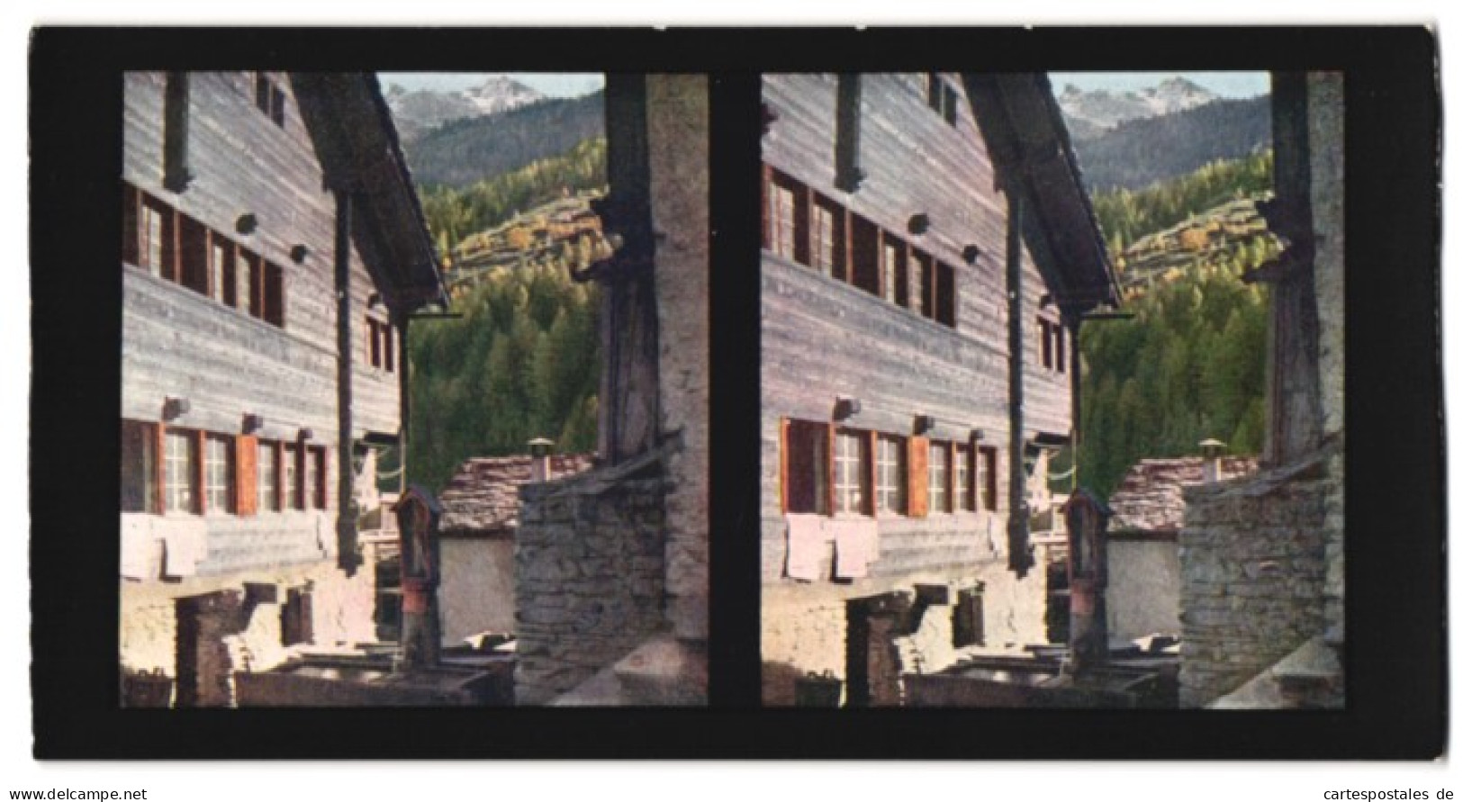 Stereo-Fotografie Chromoplast-Bild Nr. 110, Ansicht St. Niklaus, Partie An Einem Bauernhaus Im Ort  - Stereoscopio