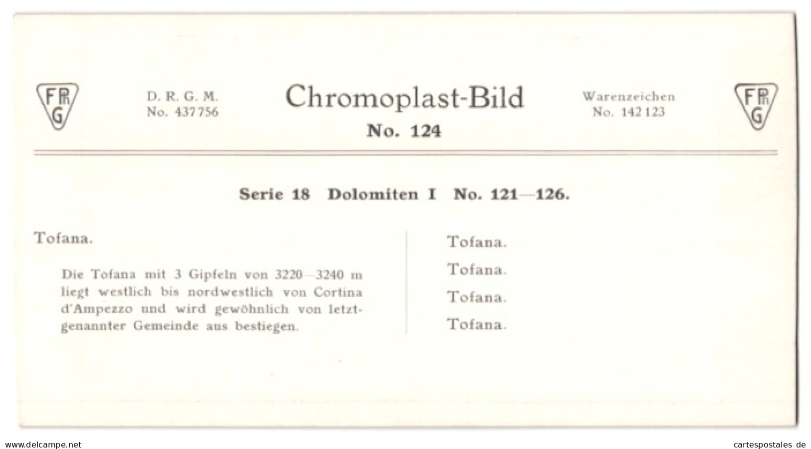 Stereo-Foto Chromoplast-Bild Nr. 124, Ansicht Cortina D`Ampezzo, Blick Auf Die Tofana  - Fotos Estereoscópicas