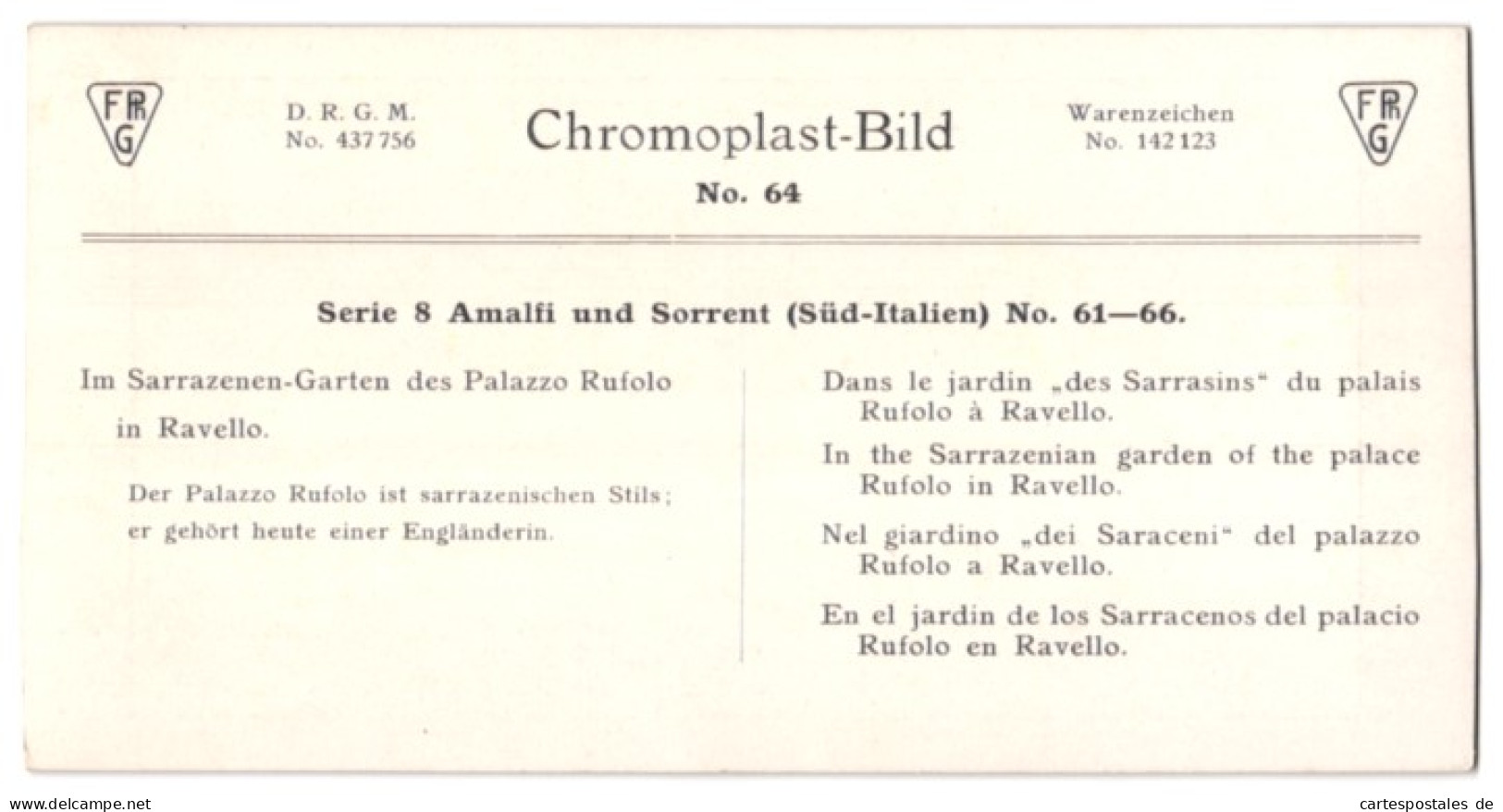 Stereo-Foto Chromoplast-Bild Nr. 64, Ansicht Ravello, Im Sarrazenen-Garten Des Palazzo Rufolo  - Fotos Estereoscópicas