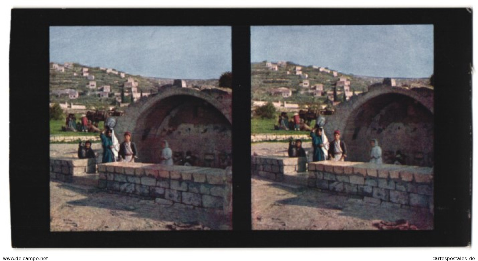 Stereo-Fotografie Chromoplast-Bild Nr. 177, Ansicht Nazareth, Marienbrunnen Im Ort  - Stereoscopic