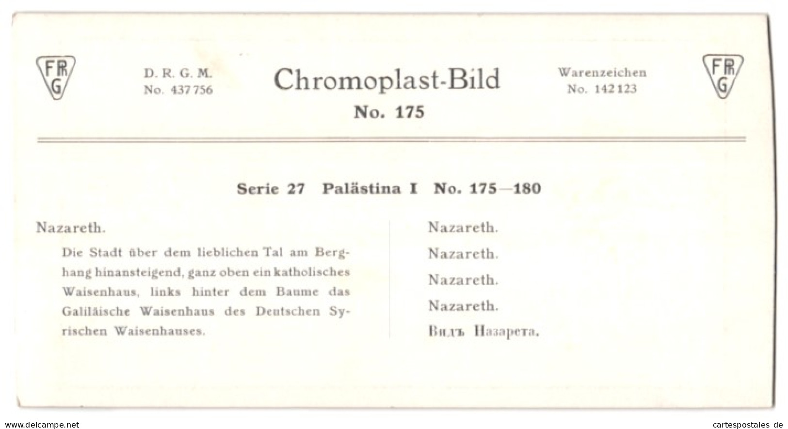 Stereo-Fotografie Chromoplast-Bild Nr. 175, Ansicht Nazareth, Blick Nach Der Stadt Mit Dem Katholischen Waisenhaus  - Stereoscopic