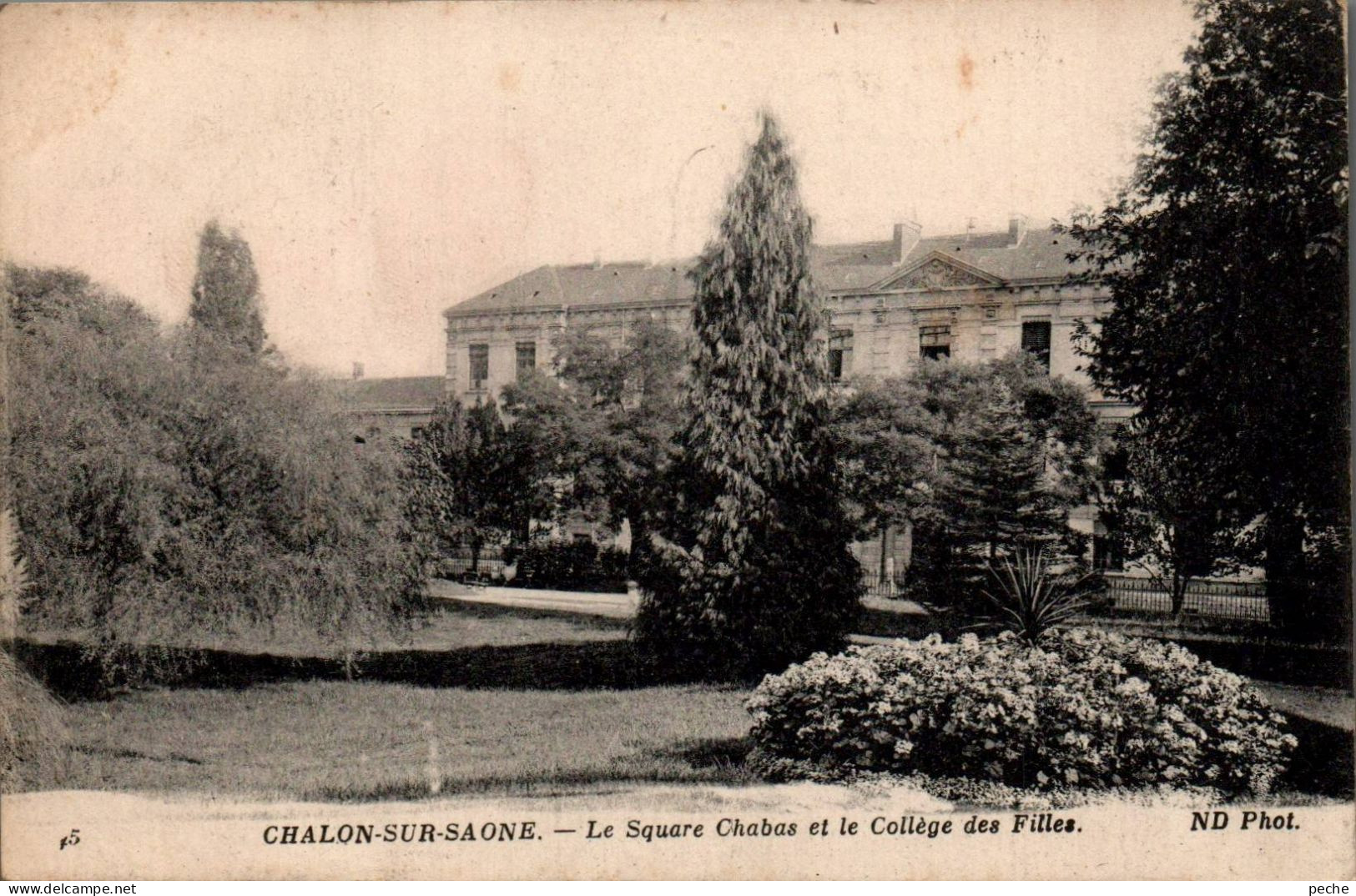 N°256 W -cpa Chalon Sur Saône -le Square Chabas Et Le Collège Des Filles- - Chalon Sur Saone