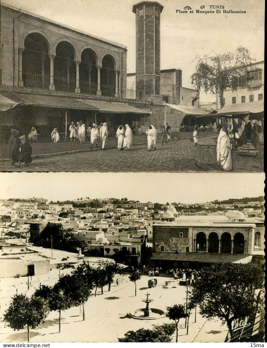 TUNIS Place Et Mosquée El Halfaouine Lot De 2 Cartes Postales - Tunisia