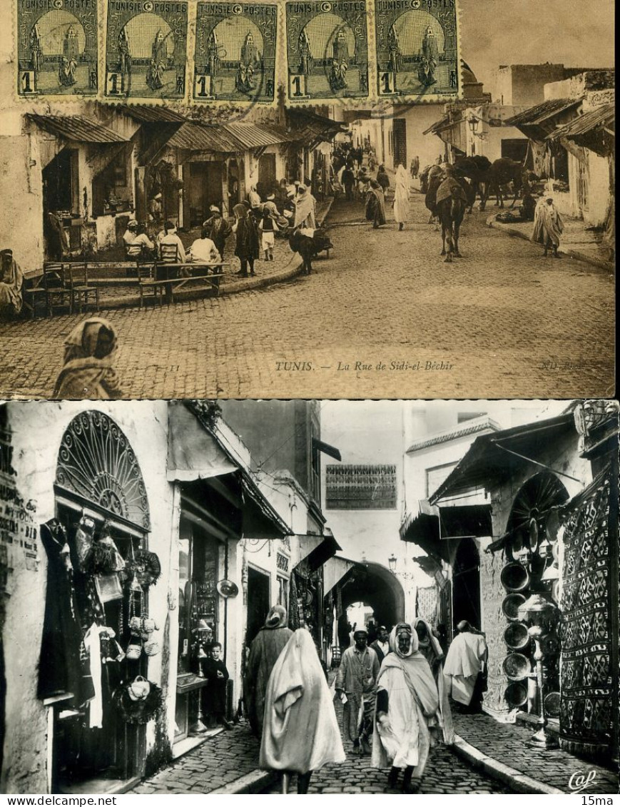 TUNIS Rue De Sidi El Bechir De L'Eglise Lot De 2 Cartes Postales - Túnez