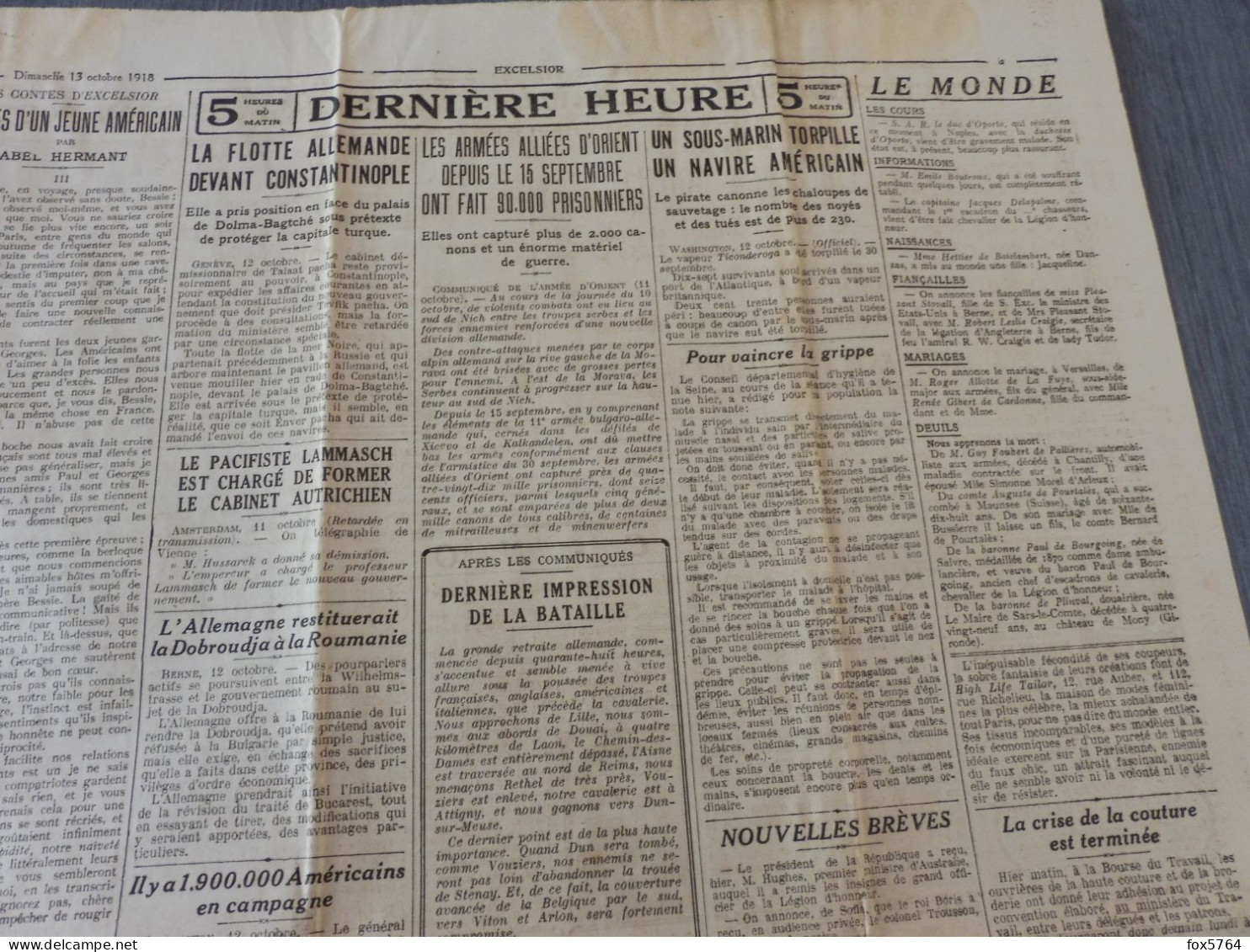 WW1 / JOURNAL DE GUERRE / EXCELSIOR / RETRAITE ALLEMANDE 1918 / ORIGINAL 1918 - Documents