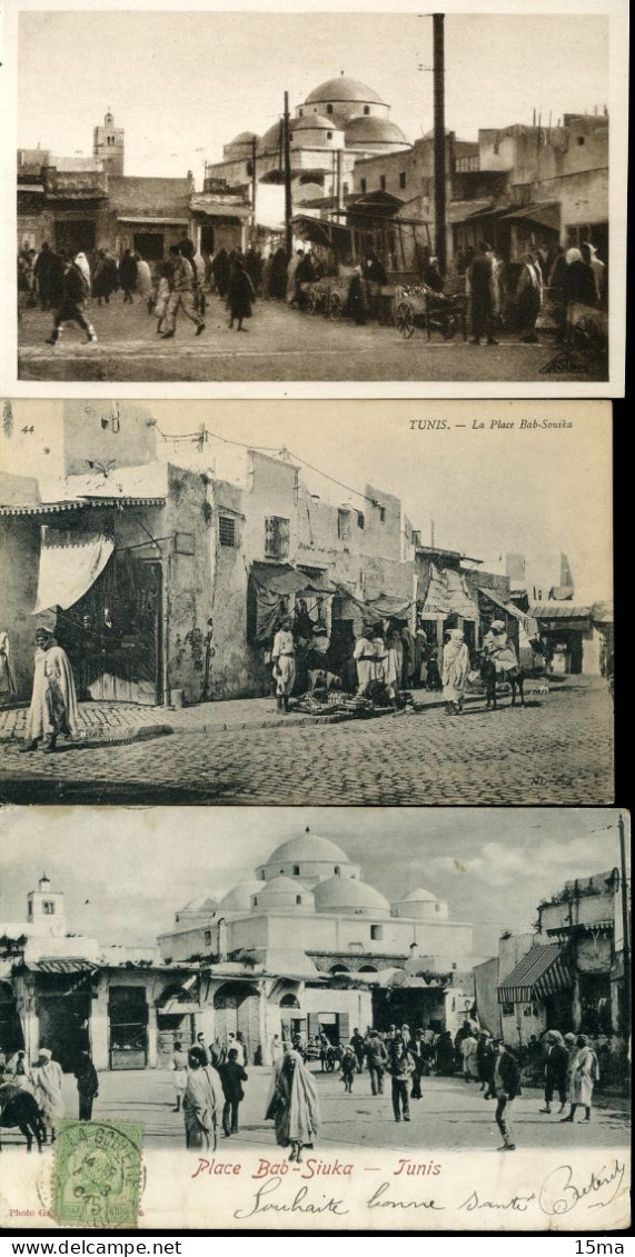 TUNIS Place Bab Souika Siuka Lot De 3 Cartes Postales - Tunisie