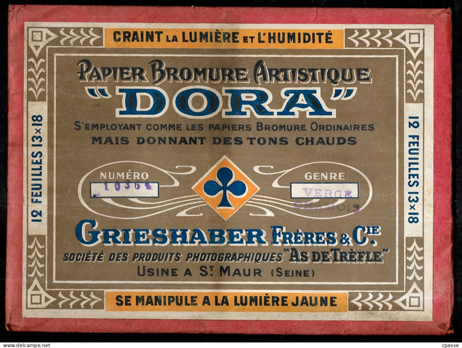 Pochette Papier PHOTO DORA "As De Trèfle" GRIESHABER Frères & Cie - Usine à 94 St SAINT-MAUR ** Publicité - Zubehör & Material