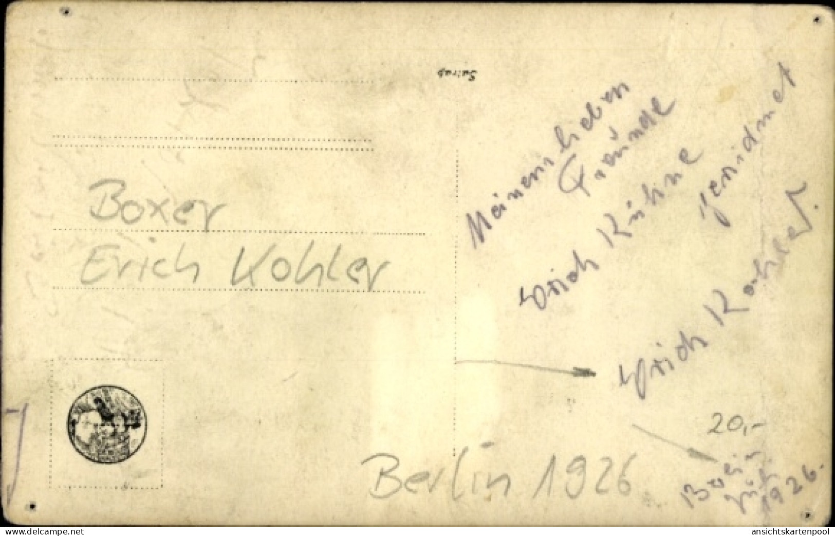 Photo CPA Boxer Erich Kohler, Berlin 1926, Portrait, Autogramm - Other & Unclassified