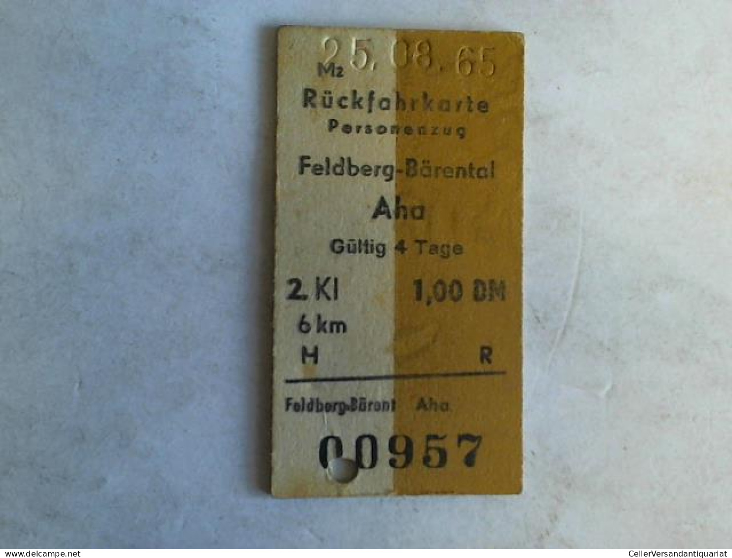 Rückfahrkarte Personenzug Feldberg-Bärental - Aha. 2. Klasse Von (Eisenbahn-Fahrkarte) - Ohne Zuordnung