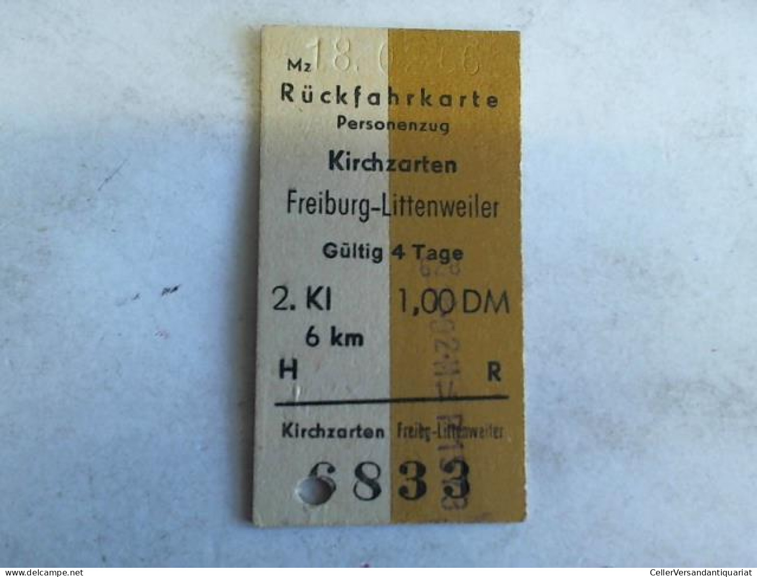 Rückfahrkarte Personenzug Kirchzarten - Freiburg-Littenweiler. 2. Klasse Von (Eisenbahn-Fahrkarte) - Non Classés