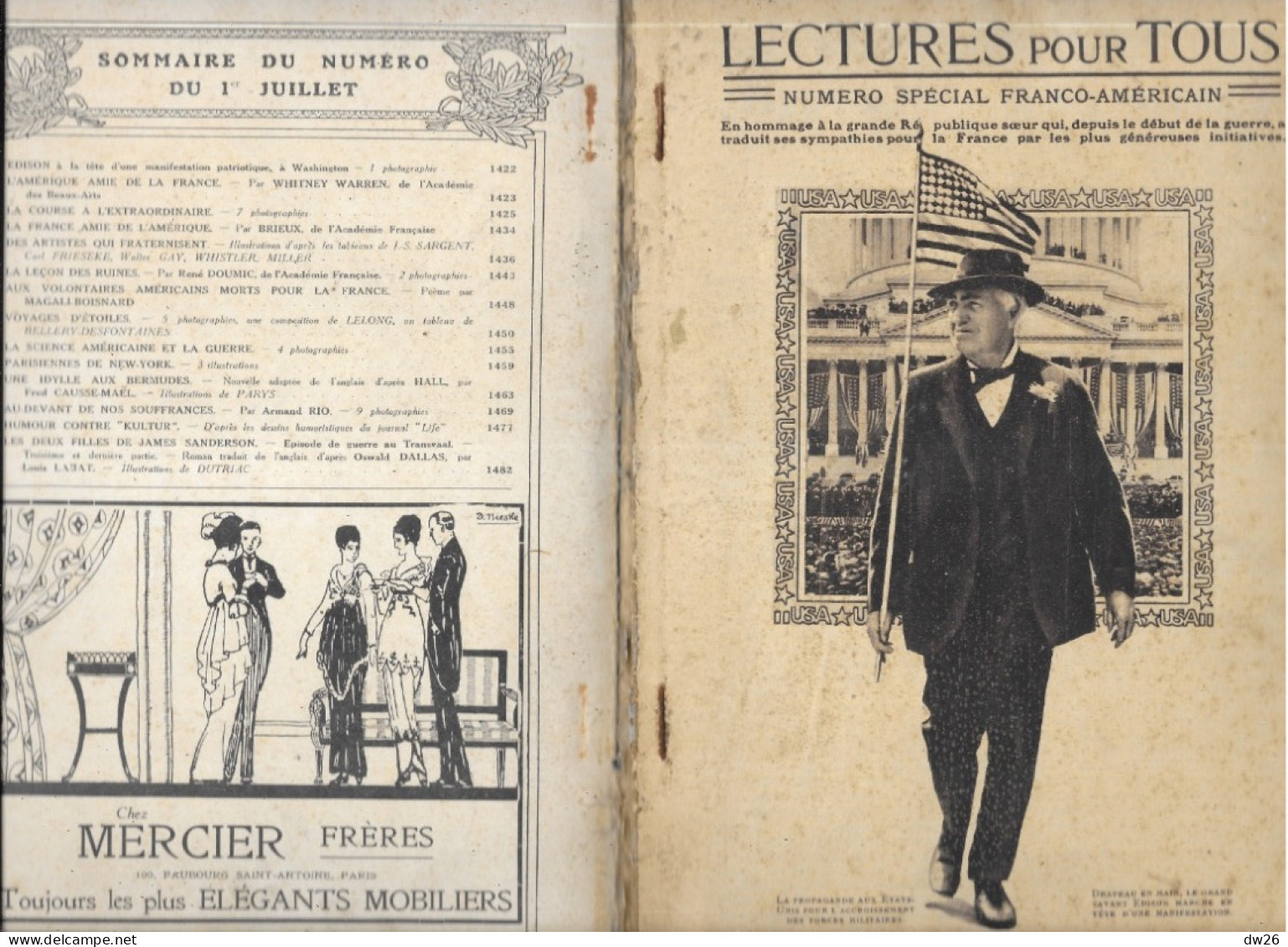 Revue Hachette Bimensuelle 1ère Guerre Mondiale: Lectures Pour Tous Du 1er Juillet 1916, Numéro Spécial Franco-Américain - 1900 - 1949