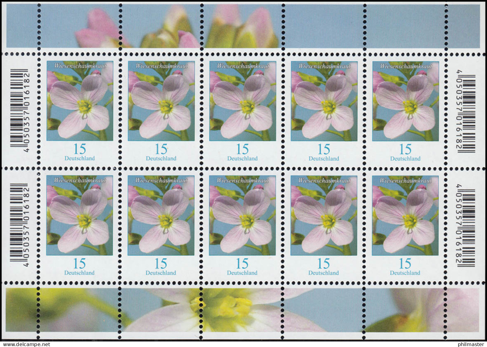 3424 Blumen 15 Cent Wiesenschaumkraut - Zehnerbogen ** Postfrisch - 2001-2010