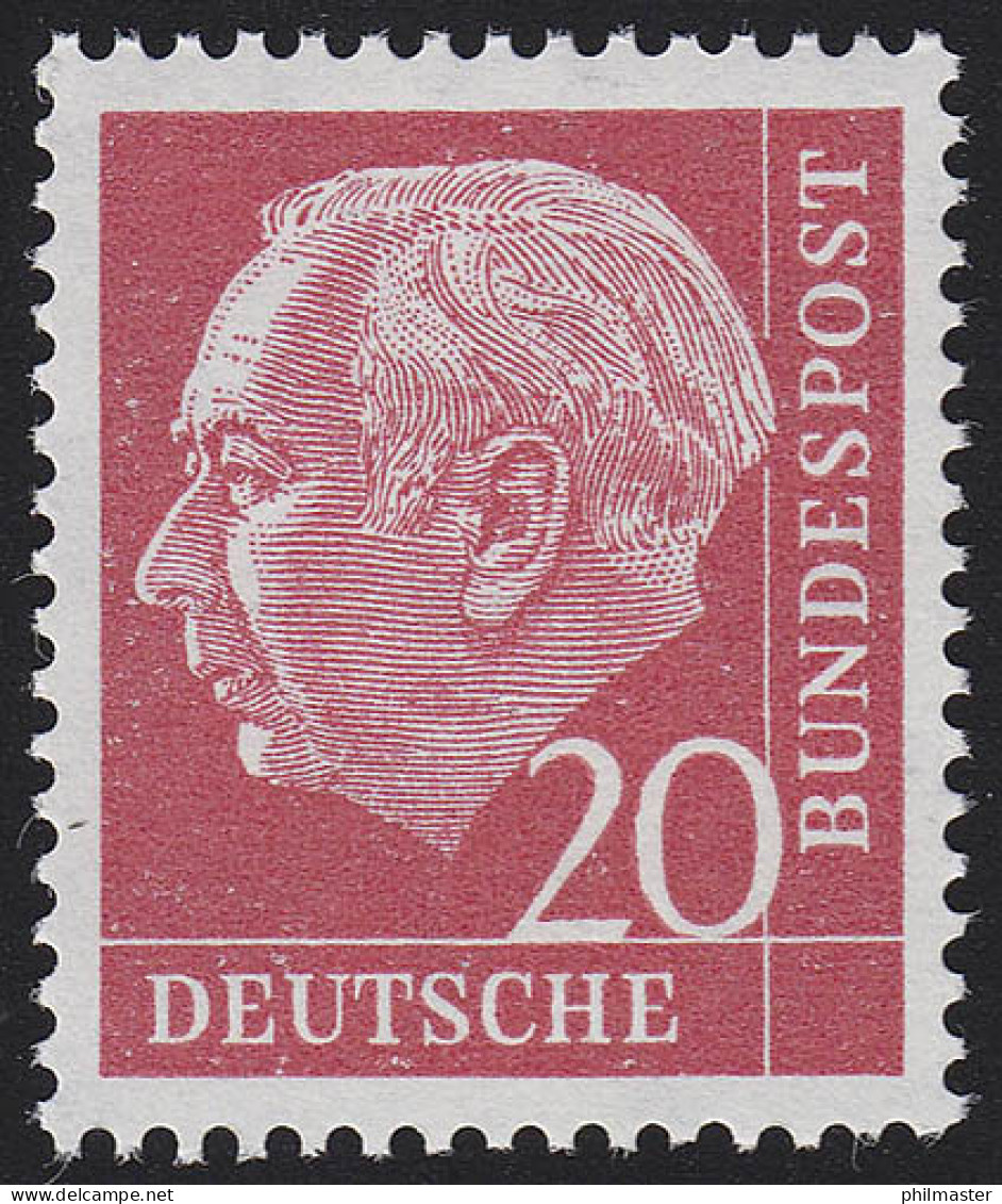 185x YwII Heuss 20 Pf Liegendes Wasserzeichen, Type II ** - Unused Stamps