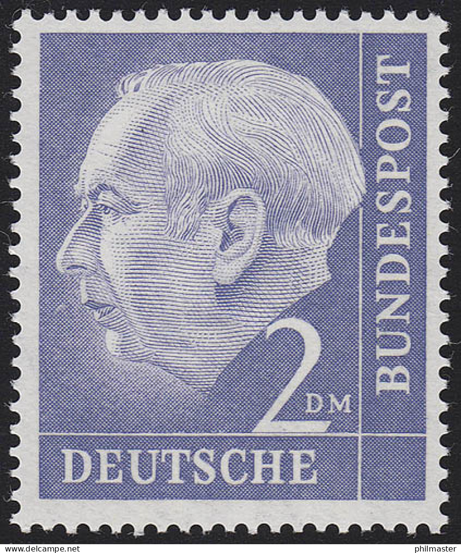 195v Heuss 2 DM - Geriffelte Gummierung ** Postfrisch - Unused Stamps