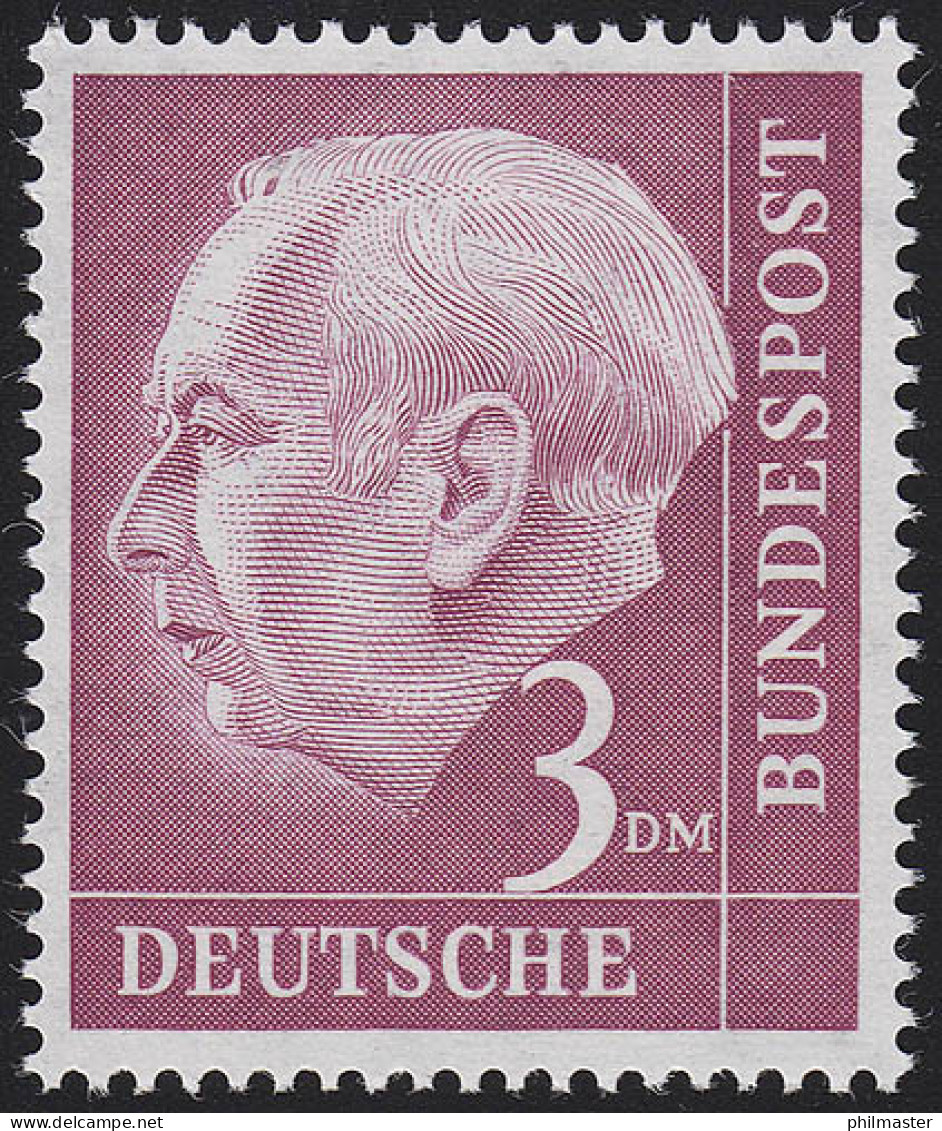 196v Heuss 3 DM Geriffelte Gummierung ** Postfrisch - Unused Stamps