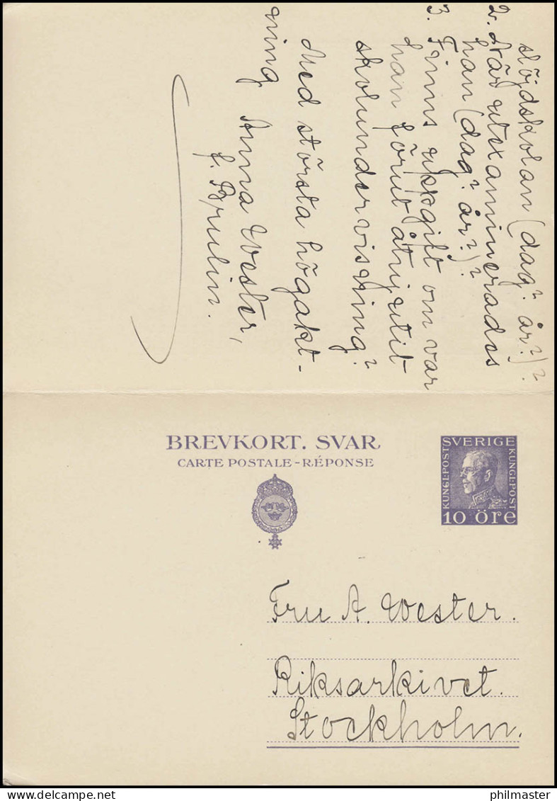 Postkarte P 52II Brevkort König Gustav 10/10 Öre, STOCKHOLM 11.3.1931 - Postal Stationery